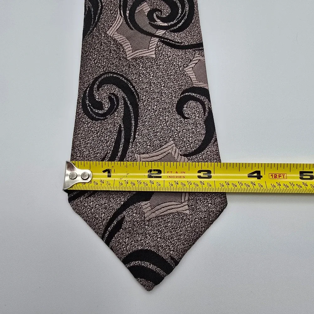 Van Heusen Mens Necktie Taupe‎ Black Woven Swirl Geometric Pattern Polyester Tie